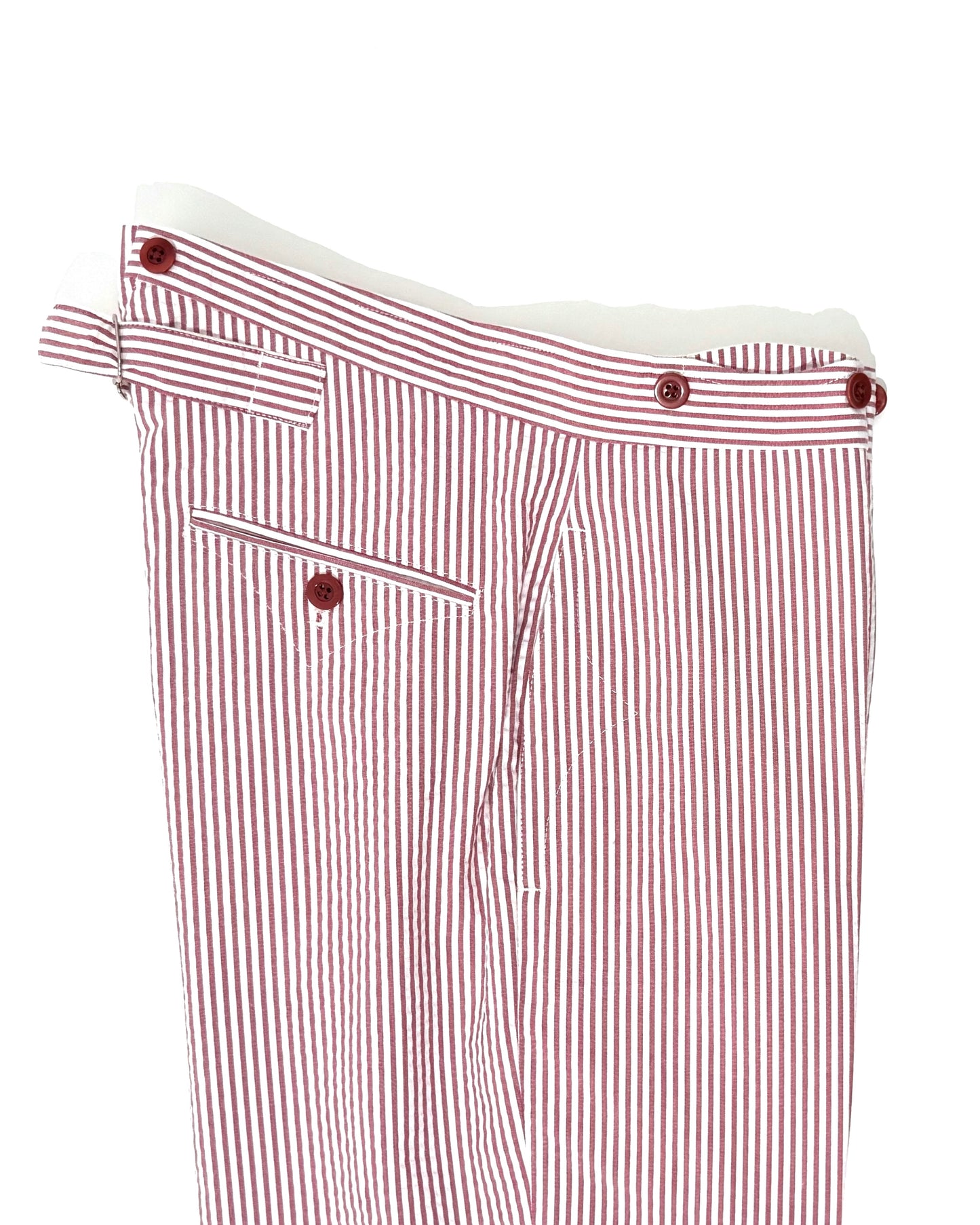 TENNIS PANTS / SEERSUCKER BURGUNDY STRIPE