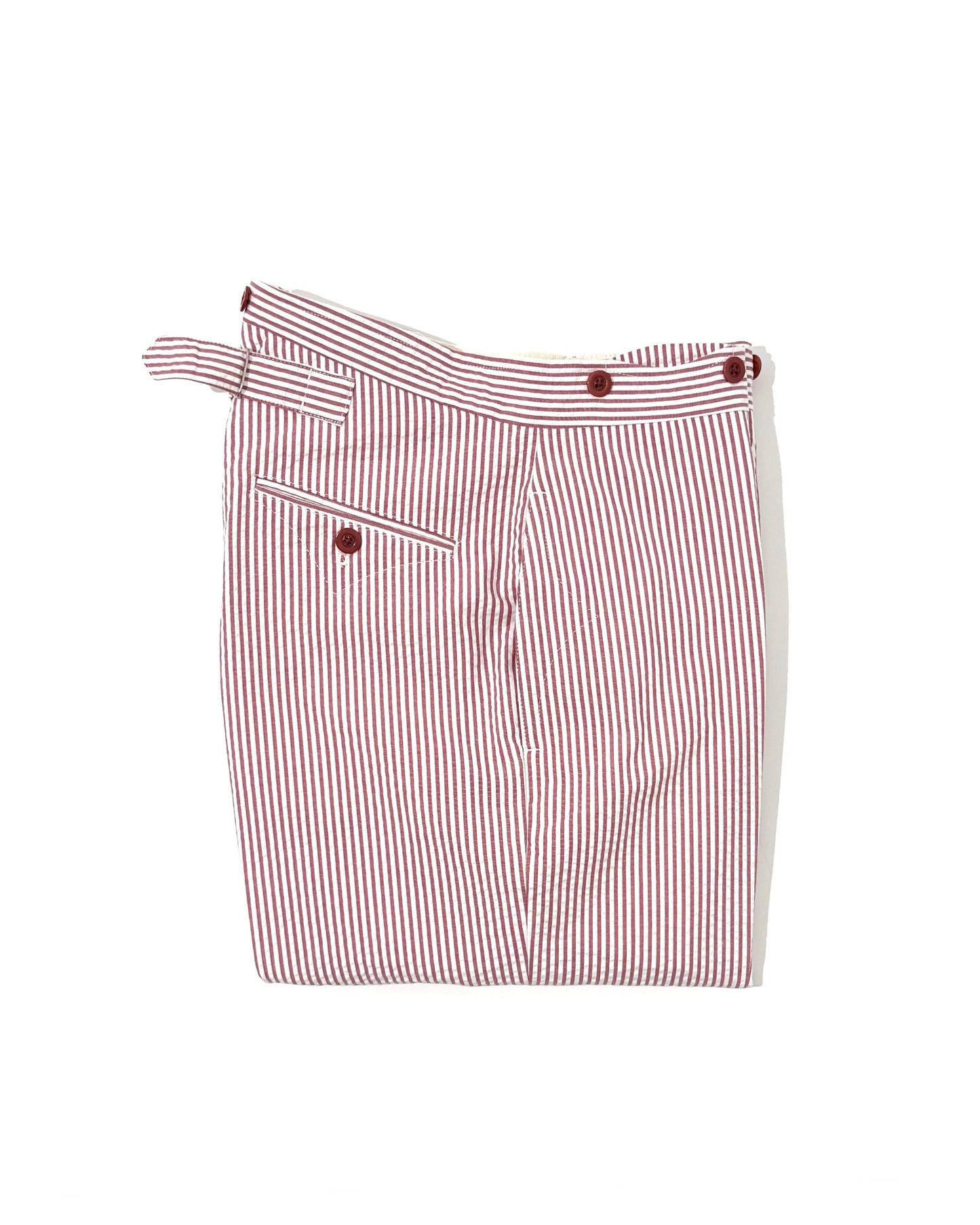 TENNIS PANTS /  SEERSUCKER BURGUNDY STRIPE