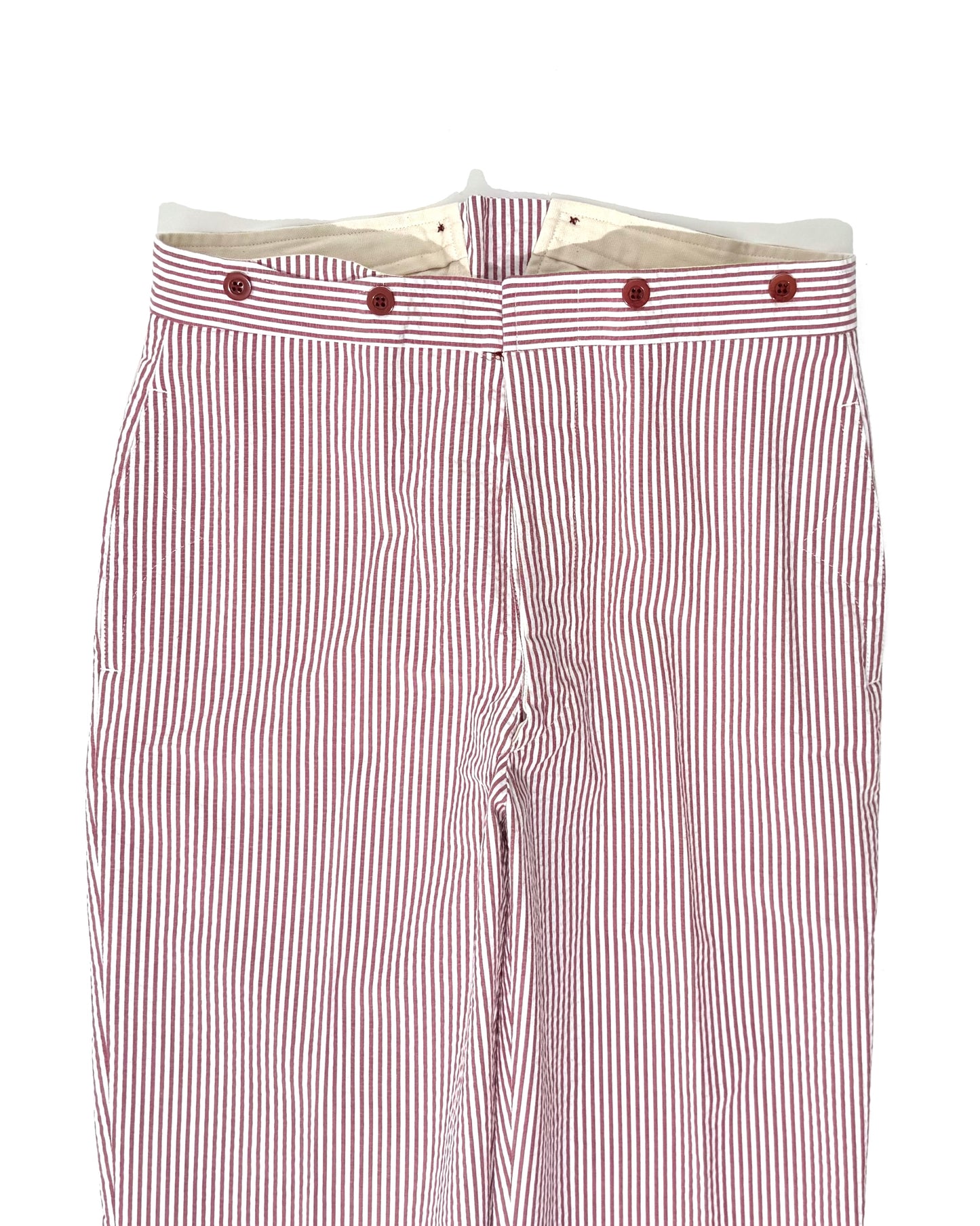 TENNIS PANTS /  SEERSUCKER BURGUNDY STRIPE