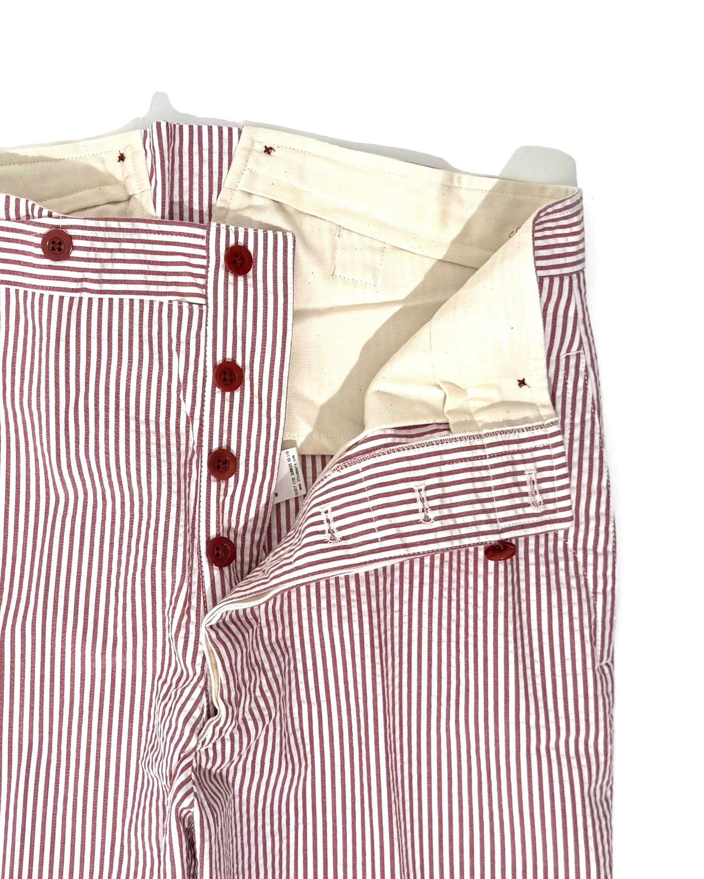TENNIS PANTS /  SEERSUCKER BURGUNDY STRIPE