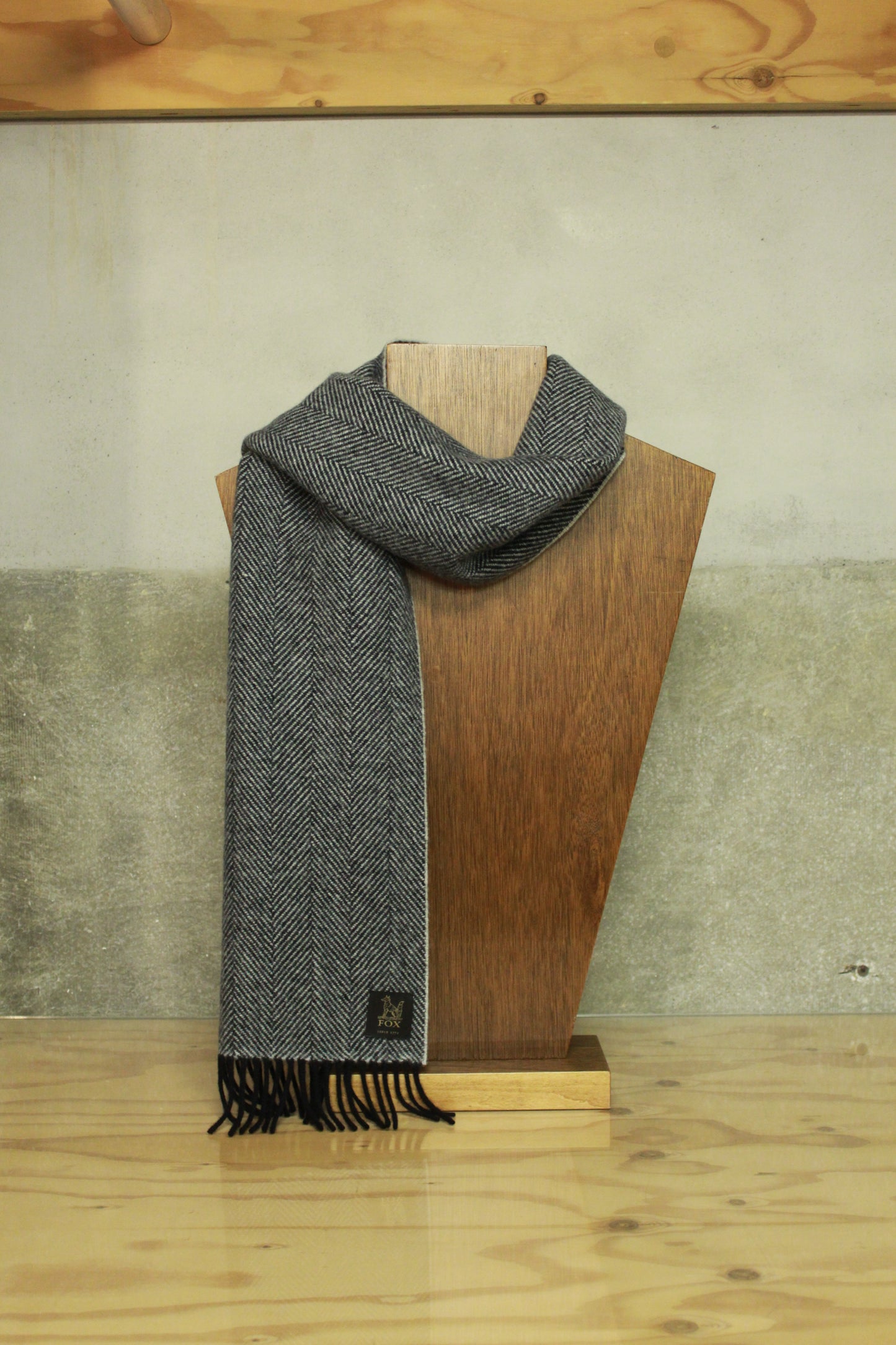 Fox Black and White Herringbone Cashmere Scarf