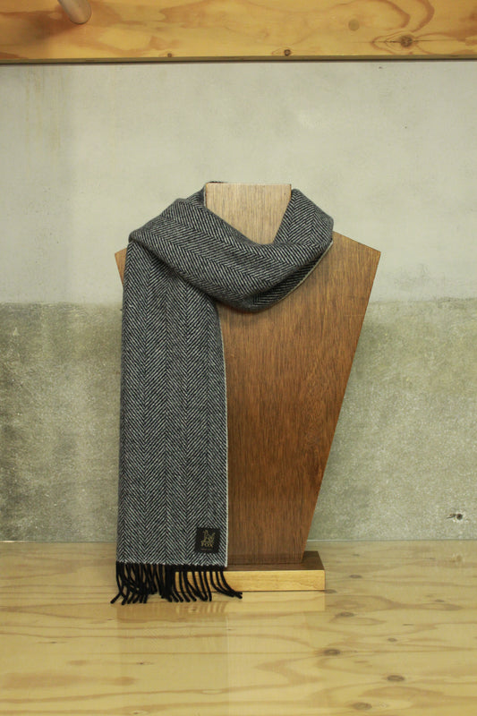 Fox Black and White Herringbone Cashmere Scarf