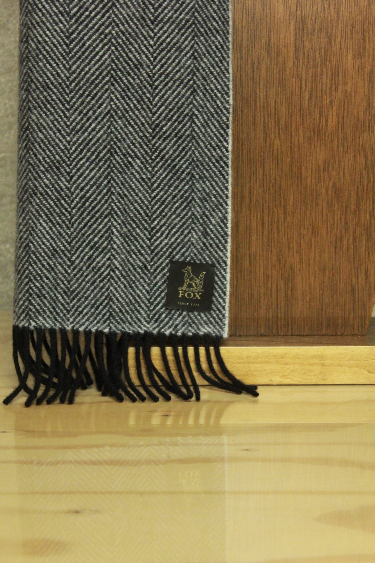 Fox Black and White Herringbone Cashmere Scarf